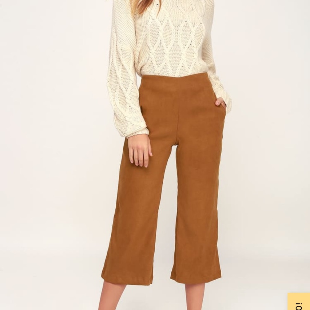 NWT Lulus Paislee Tan Brown Suede Culotte Pants